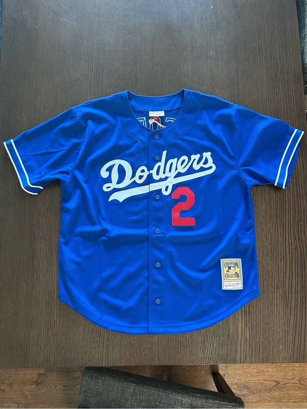 Mitchell & Ness Royal Blue Dodgers Button-Up Jersey with Red Number